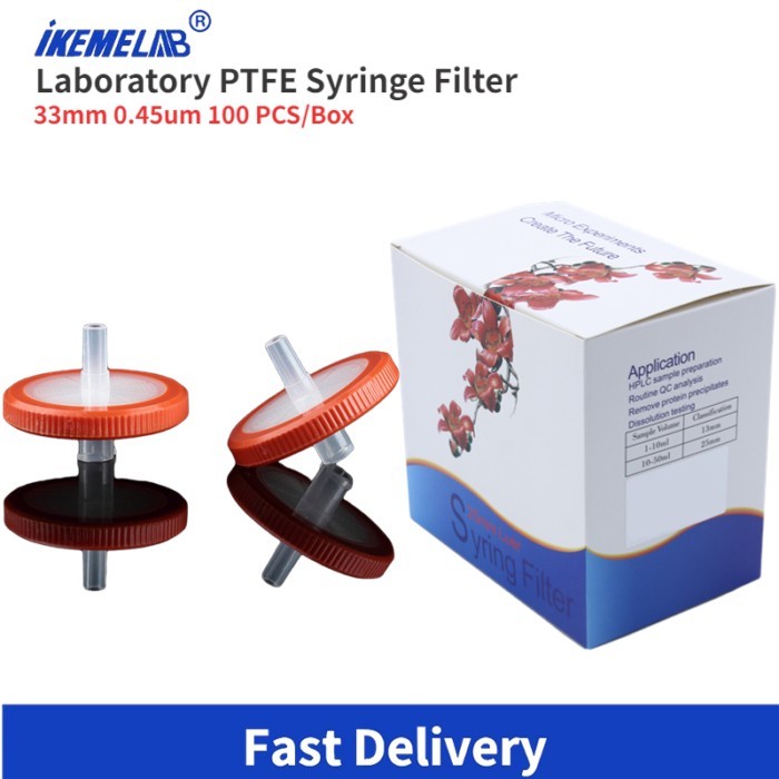 IKEME 100 Pcs PTFE Syringe Filter 33mm 0.45um Needle Filter High Throughput Lab Syringe Filter