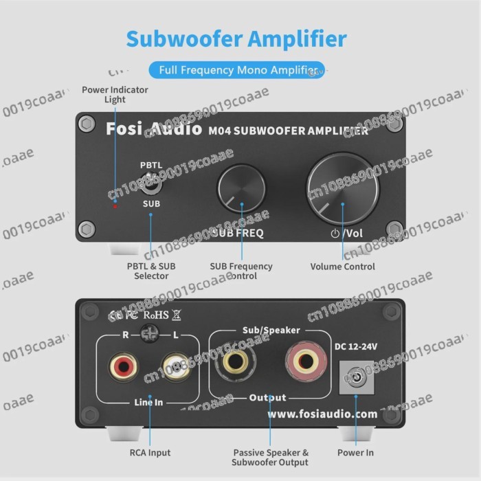 Mono Power Amplifier, Subwoofer Power Amplifier 100W with Bass Power Amplifier, Suitable for Househ