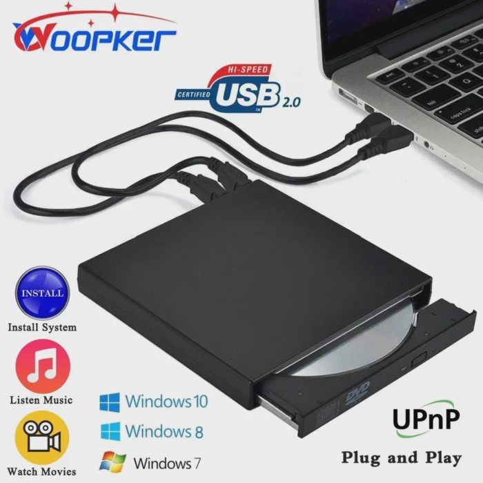 External CD DVD Drive, USB 2.0 Slim Protectable External CD-RW Drive DVD-ROM Burner Player for Lapt