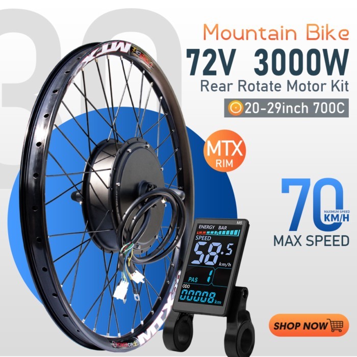 MTX 72V 3000W Ebike Conversion Kit 20-29Inch700C Ebike Brushless Gearless Rear Rotate Hub Motor Whe