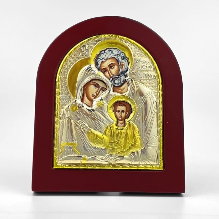 Holy Family Icon Orthodox Greek Icon Byzantine 7.5 Inch Zinc Alloy Icon Wooden Frame Gold-Finished