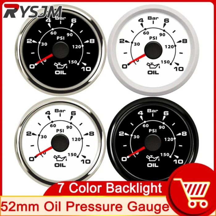 52mm Oil Pressure Gauge 0-150 PSI 0-10 Bar for Boat Car 9-32V Fuel Pressure Testers Digital Auto Ga