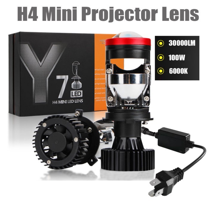 100W Y7d H4 LED Headlights Car H4 Mini Projector Lens 6000K 30000LM Hi/Low Beam Super Bright Fanles