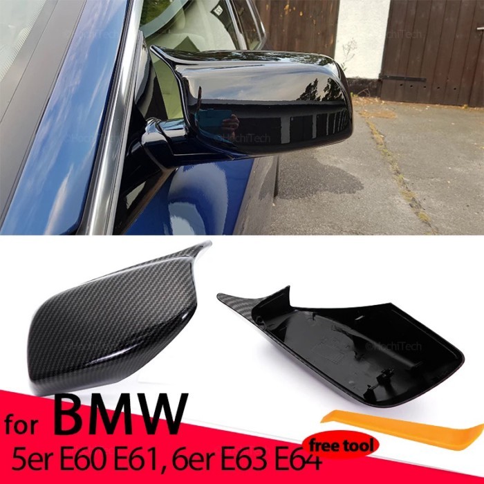 2x Carbon Fiber Pattern Black Side Mirror cover Replacement for BMW 5 Series E60 E61 E63 E64 2004-2