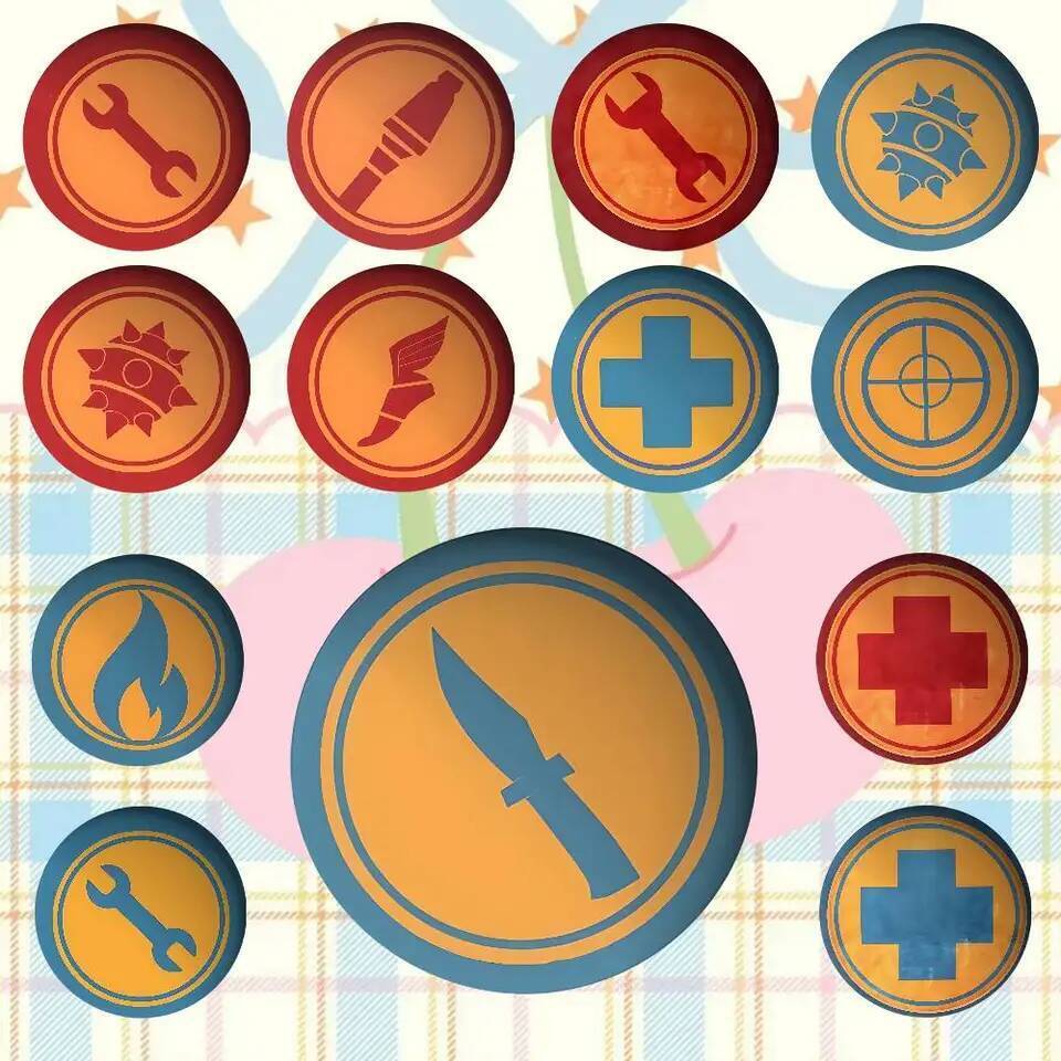 เกม T - tF2 Engineer Explorer เครื่องหมายพินทีมสีแดงและฟ้า สำหรับสะสมและประดับ