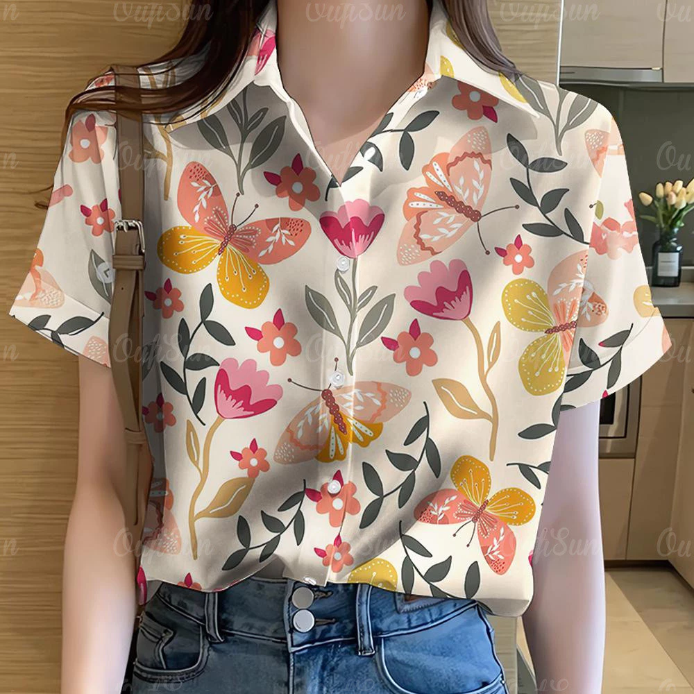 เสื้อเชิ้ตพิมพ์ลายดอกไม้สงกรานต์ แขนสั้นผ้าแห้งเร็ว thumbnail 7