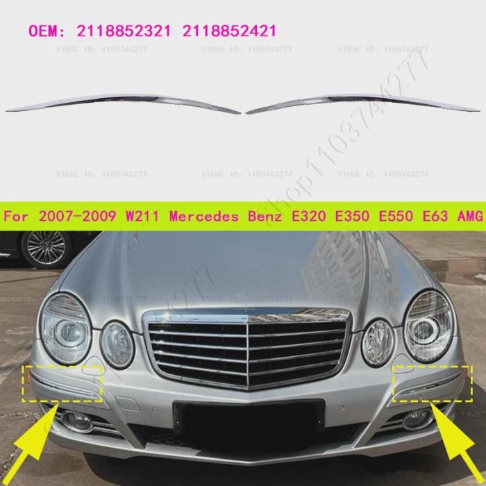 For 2007-2009 Mercedes Benz E320 E350 E550, E63 AMG W211 Front Bumper Molding Chrome Strip Trim 211
