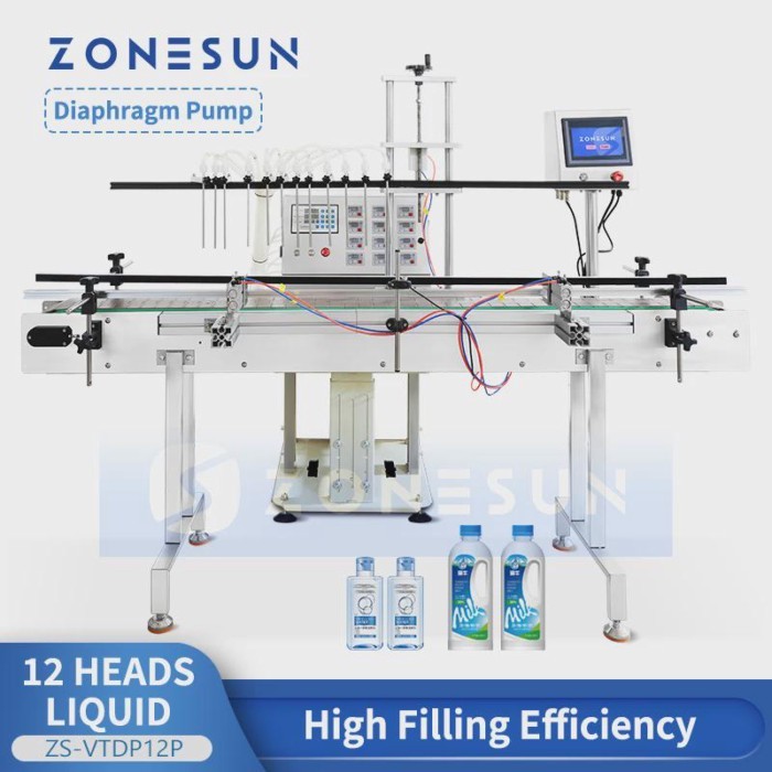 ZONESUN Filling Machine Automatic 12 Heads Water Beverages Bottle Liquid Filler Cosmetics Diaphragm