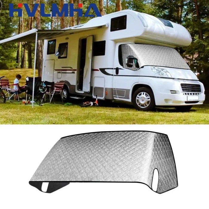 Front Window Sunshade RV Accessories 4 Layer With Mirror Cutout Silver Durable RV Window Windshield