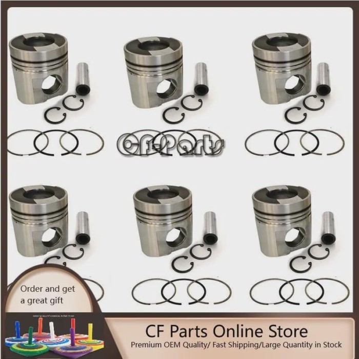 New 6 Sets STD Piston Kit With Ring 6151-32-2110 Fit For Komatsu 6D125 Engine 125MM