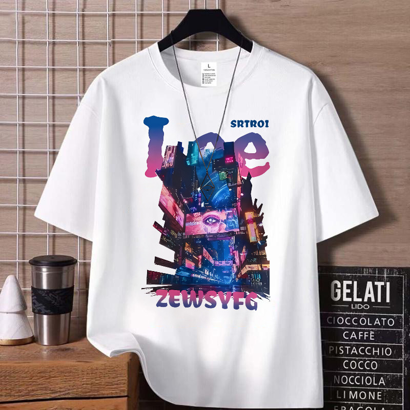 XF36 COOL CASUAL NEW YEAR สีขาว-ดำ ลายการ์ตูน เสื้อยืด FASHION OVERSIZE สีดําแขนสั้น Christmas สตรีท