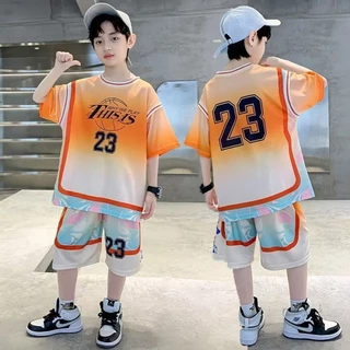 Pinx.th🌼 ชุดบาสเก็ตบอลฤดูร้อนสำหรับเด็กผู้ชายสำหรับเด็กโต,เสื้อผ้าฤดูร้อนสำหรับเด็กผู้ชายแขนสั้น,ส