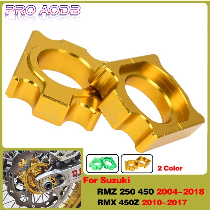 PRO AODB Motocross Aluminum Rear Axle Blocks Chain For Suzuki RMZ 250 450 RMX 450Z Kawasaki KX 125