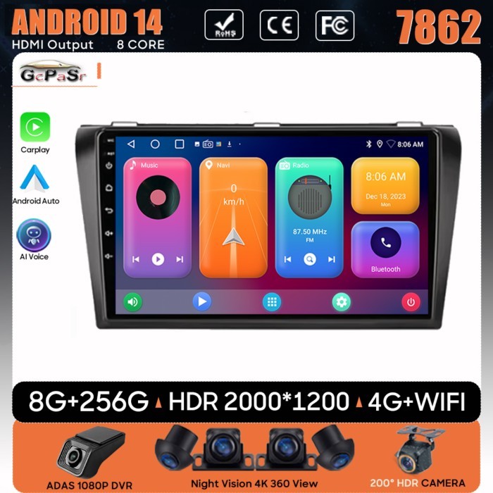 Car Radio Android 14 For Mazda 3 I For Mazda3 BK 2003 - 2009 Navigation GPS Android Auto Carplay Mu