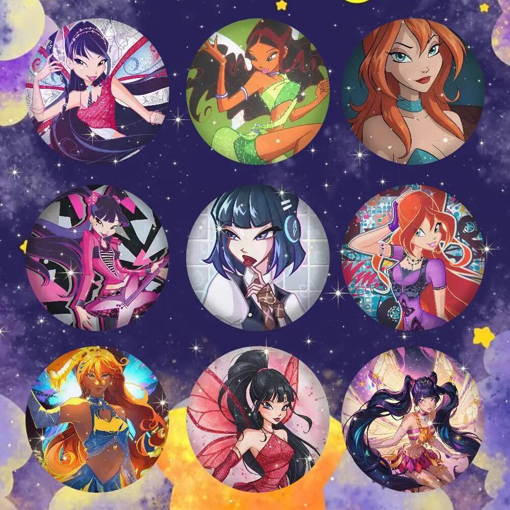 W-winx club Tinplate เข็มกลัดรูปไอคอน Badge เข็มกลัดทํามือสําหรับกระเป๋าเป้สะพายหลังเสื้อผ้าตกแต่ง