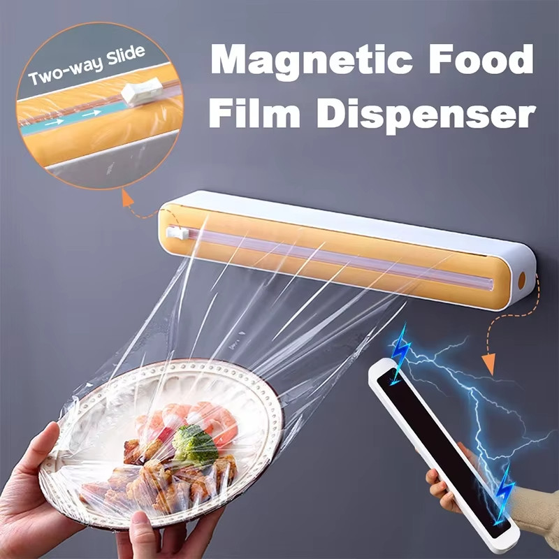 【 Hot Sellers 】2 IN 1 Magnetic Food Film Dispenser Plastic Wrap Dispenser with Cutter Storage Box Durable Kitchen Organizer for Home Use ราคา ถูกที่สุด ดีลบีเคเค แกลเลอรีภาพที่ 3