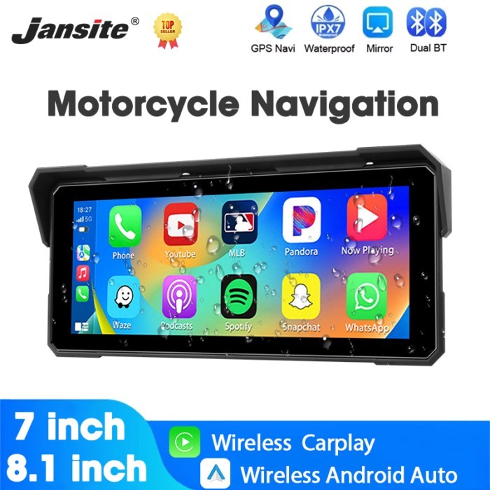 7/8.1 inch Portable Motorcycle Carplay GPS Navigation IPX7 Waterproof Moto Monitor Dual Bluetooth W