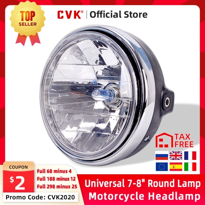 CVK 7" 35W 12V Universal Motorcycle Round LED Headlight H4 Lamp Bulb Clear Lens 7.8" Running Head L