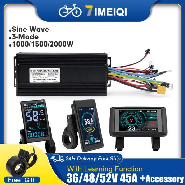 Ebike 3 Mode SineWave Controller 36V 48V 52V 45A 1000W-2000W With LCD M5 M9 Color Display For Elect