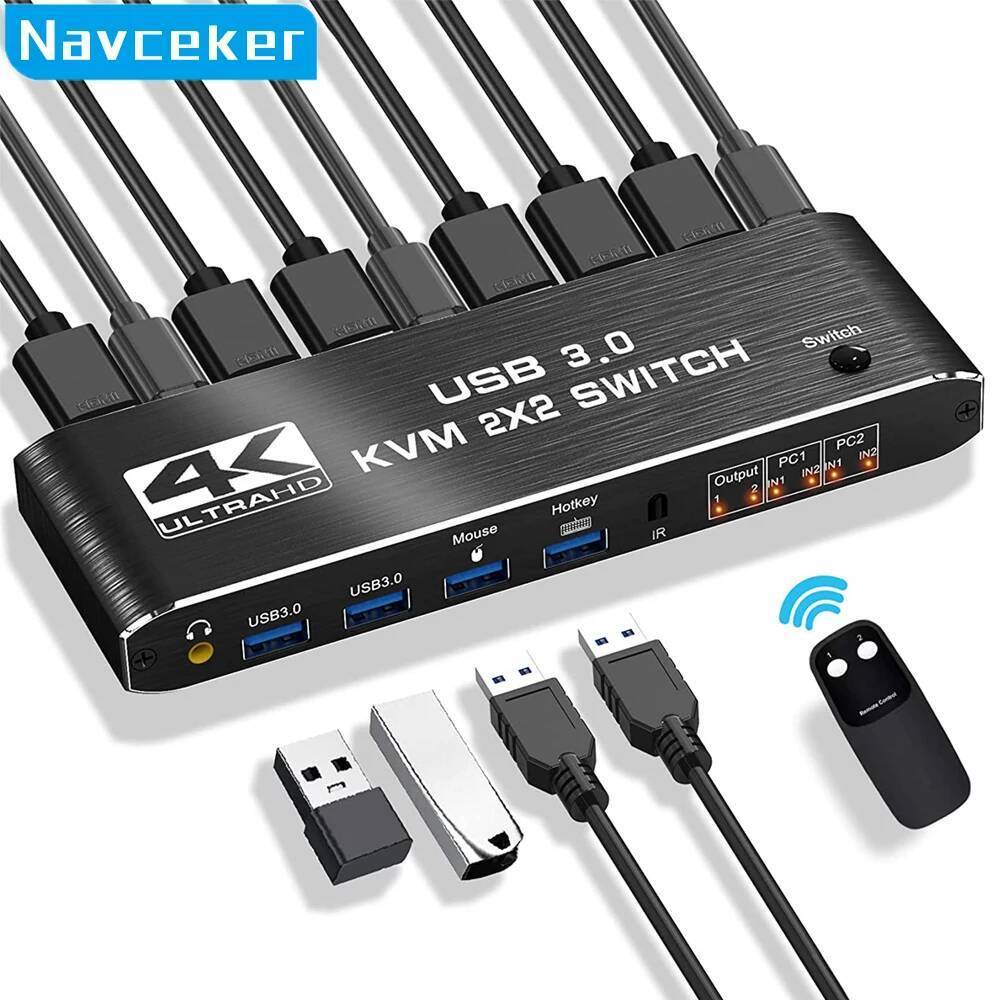 2x2 HDMI kvm switch 4K 60Hz Dual Monitor KVM HDMI Extended Display USB KVM Switcher 2 in 2 out สําหร