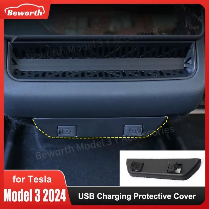 For Tesla New Model 3+ Highland 2024 Rear Air Outlet USB Cover TPE Protective Dust Cover Net Anti B
