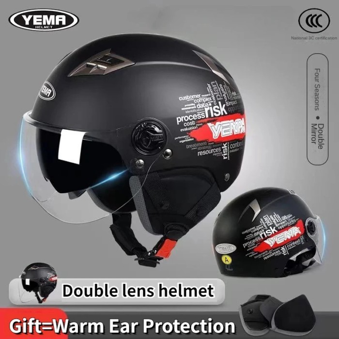 YEMA Motorcycle Half Helmet Electric Bike/motorcycle Dual Lens Sunshade Safety Helmet for Winter Wa