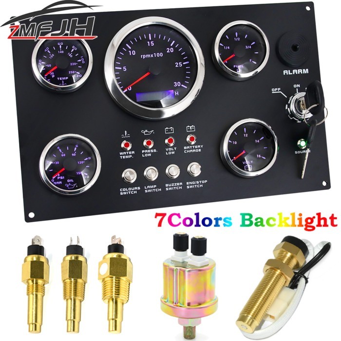 Boat Dashboard 5 Gauge Set Switch Panel 85mm Tachometer 3000rpm-8000rpm+52mm Voltmeter Oil Press Fu