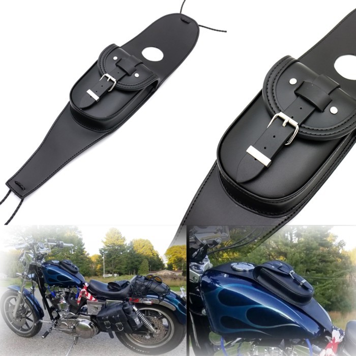 Motorcycle Gas Tank Leather Bag Dash Console Center Pouch Black Bag Leather Hanging Bags for Harley