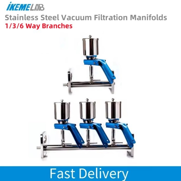 IKEME 1/3/6 Way Branches Vacuum Filtration Manifolds Stainless Steel Funnel Filter Laboratory Solve