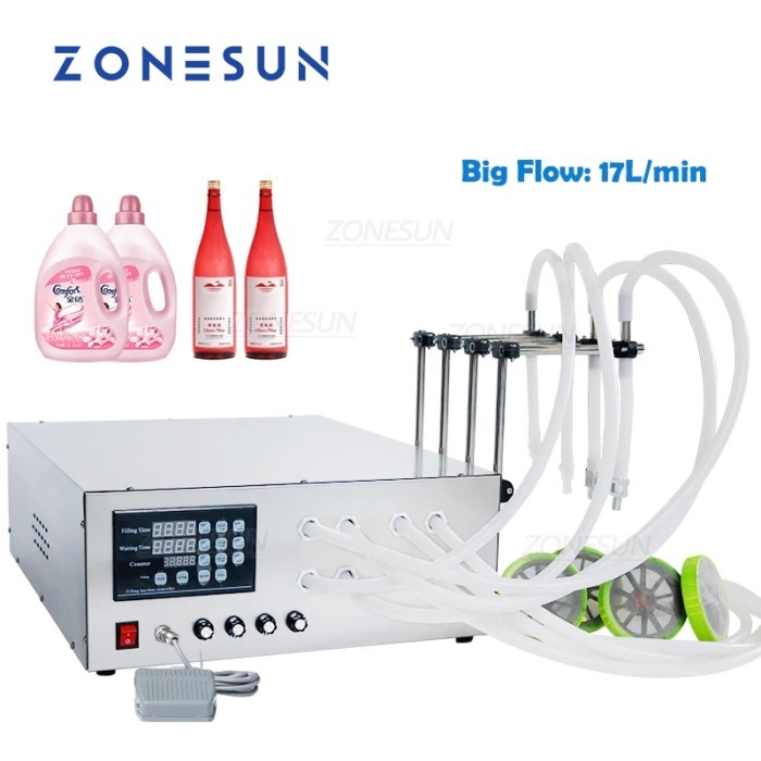 ZONESUN Liquid Filling Machine Electric 4-head 17/min Large Flow Rate Filler for Palm Oil Lotion Sh