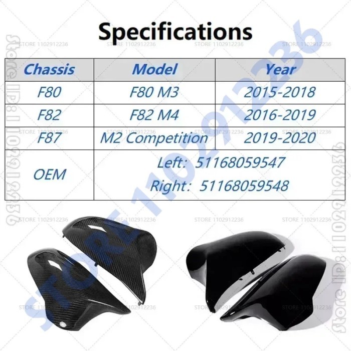 for 2015-2020 F80 F82 F87 BMW M2 M3 M4 A Pairs Side Mirror Cover Caps Carbon Fiber or Gloss Black 5