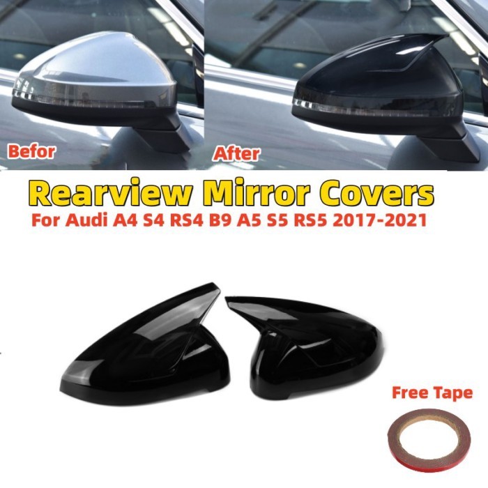 Pair Car Wing  Rear View Mirror Cover For Audi A4 A5 S4 S5 B9 RS5 W/O Lane Assist 2017-2023 Mirror