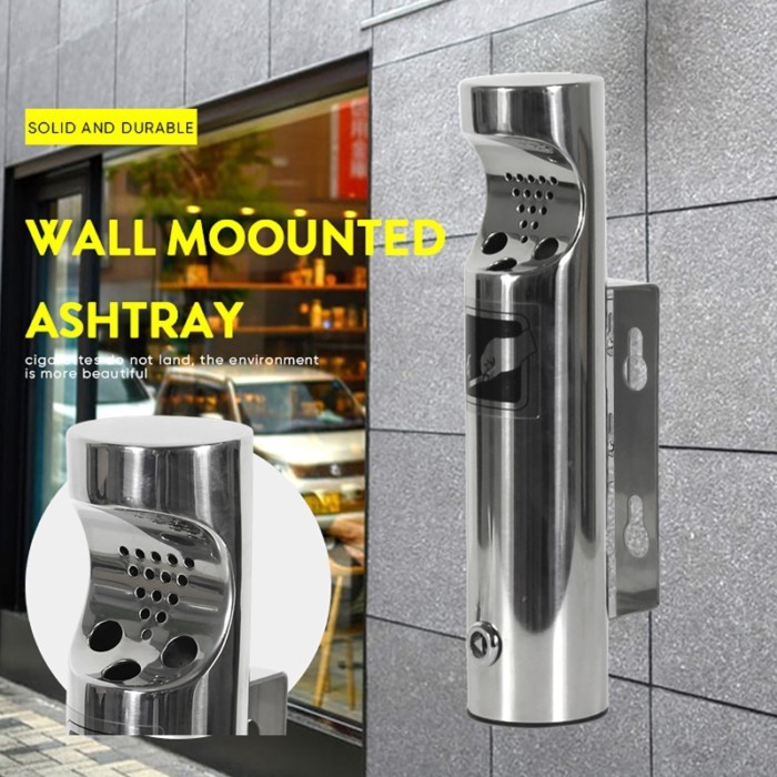 Lockable Stainless Steel Wall Mounted Ashtray Outdoor Cylinder Cigarette Ash Bin Outside Patio Publ