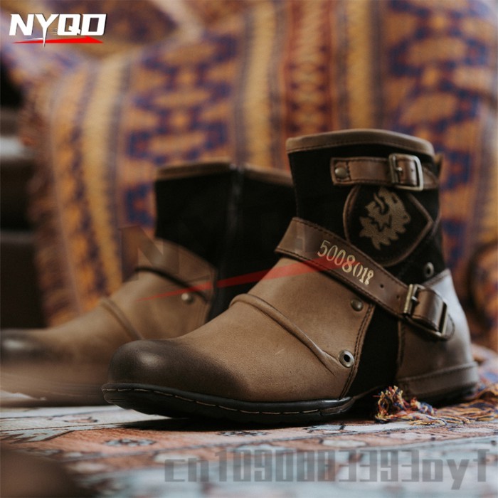 Denim Color Changing Shoes Women's Leather Shoes Motorcycle Boots Fashionable Motorcycle Boots Men