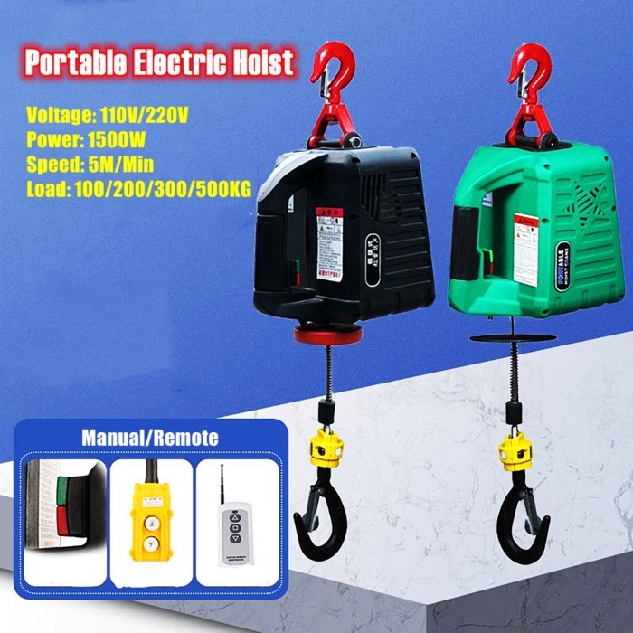 Portable Remote Control Crane Hoist 100/200/300/500KG Wire Rope Electric Hoist Aluminum Shell Hoist
