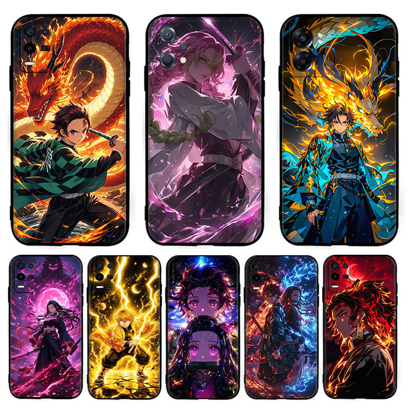 เคสโทรศัพท์TPUซิลิโคนสีดําAnime Demon Slayer [T-1] สําหรับRealme 8S 8i 9i 9 10 Pro Plus 10Pro 12X