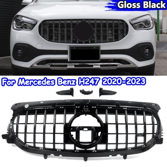 GT Front Kidney Grille For Benz H247 GLA-Class GLA200 GLA250 2020-23 Gloss Black