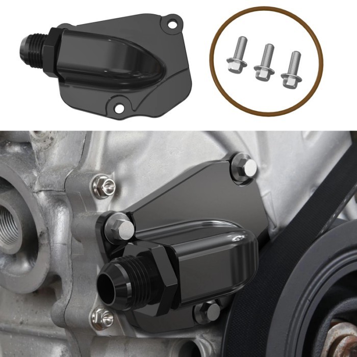 BEVINSEE Timing Chain Tensioner Plate Cover AN10 Turbo Oil Drain Black For Honda K20 K24 K-Series
