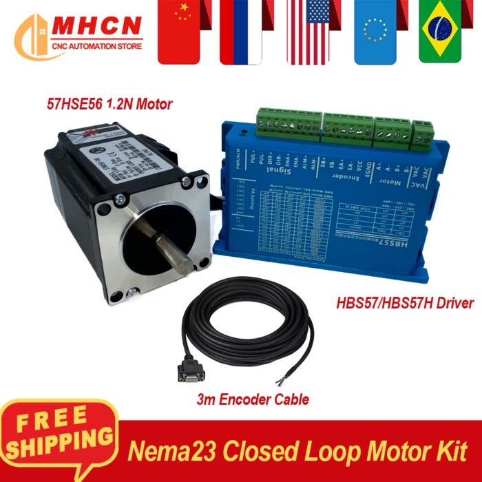 Nema23 Close Loop Stepper Motor Kit 1.2N 3A 57HSE56 Motor+ HBS57H /HBS57 Servo Driver 24-80v + 3 Me