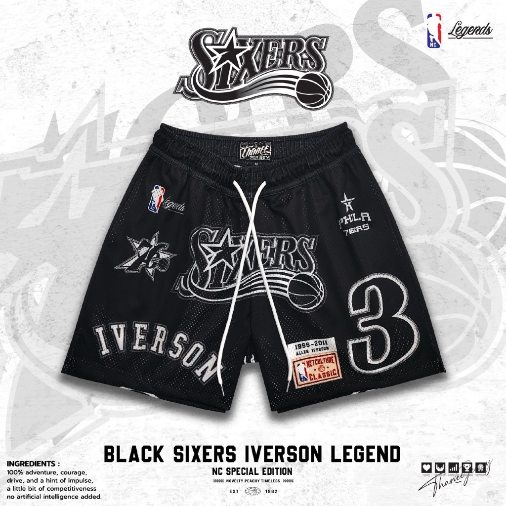 กางเกงขาสั้นเบสบอล SIXERS IVERSON COLLECTION สำหรับกีฬาและสวมใส่ง่ายทุกวัน