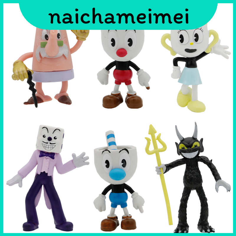 Cuphead Figurines Vibrant สําหรับปาร์ตี้ยินดีต้อนรับชุดเค้กตกแต่ง 6 ชิ้น