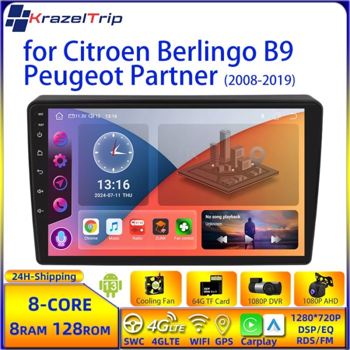 8 Core Car Radio Stereo for Citroen Berlingo B9 Peugeot Partner 2008 - 2019 Carplay Android Auto QL