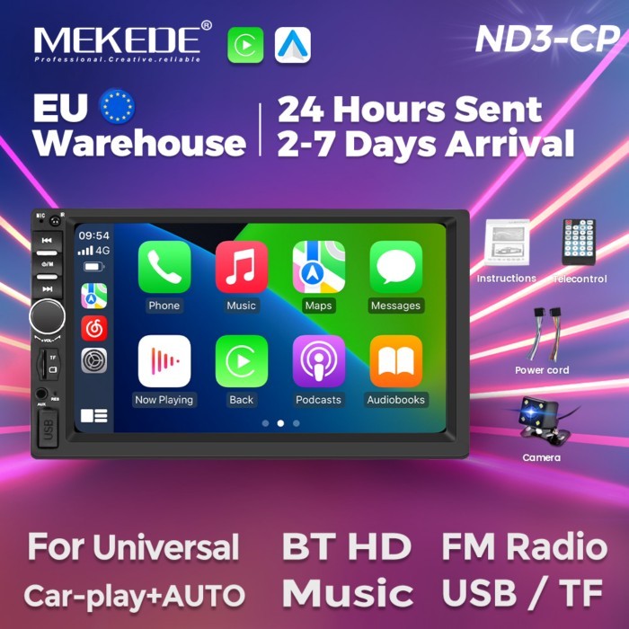 MEKEDE 7inch Car Radio For Universal 2 Din Multimedia Player Carplay Android-Auto 7inch HD Touch Sc