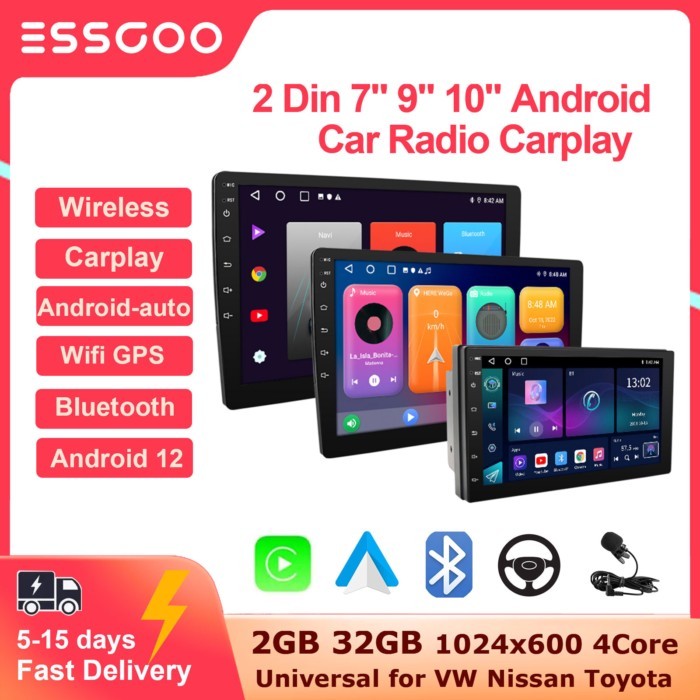 ESSGOO Carplay Android Auto Car Radio 2 Din 7 9 10 Inch Android 2G 32G Universal Multimedia Player