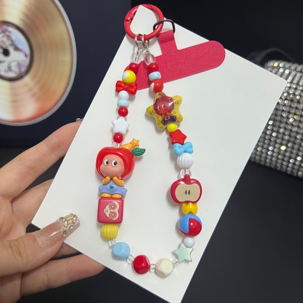 ((รวมปะเก็น) Starman Beaded Mobile Phone Hanging Chain Dopamine Beaded diy