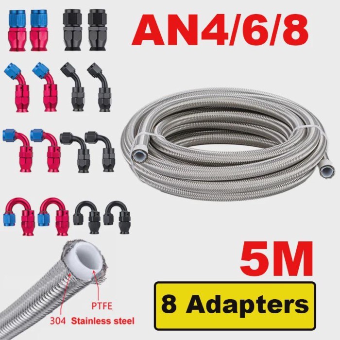 Universal AN4 AN6 AN8 PTFE Fuel Line Kit 5m/16ft E85 Stainless Steel Braided Fuel Hose Pipe w/ 8pcs