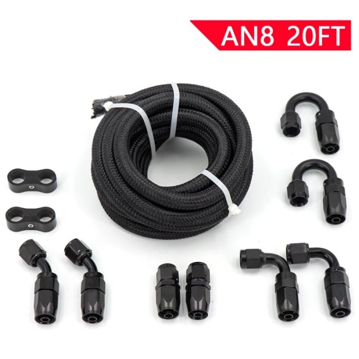 8AN AN8 Oil Fuel Fittings Hose End 0+45+90+180 Degree Oil Adaptor Kit AN8 Braided Oil Fuel Hose Lin