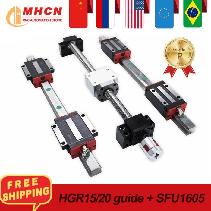 2 pcs HGR15 HGR20 Linear Guides +4 pcs HGH15CA HGH20CA Blocks Carriages + 1 set Ball Screw kit SFU1