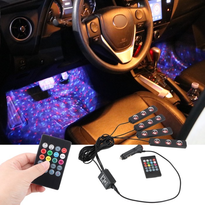 Remote Control USB Cigarette lighter RGB LED Bulb 4Pcs/set Music voice control LED Strip Atmosphere