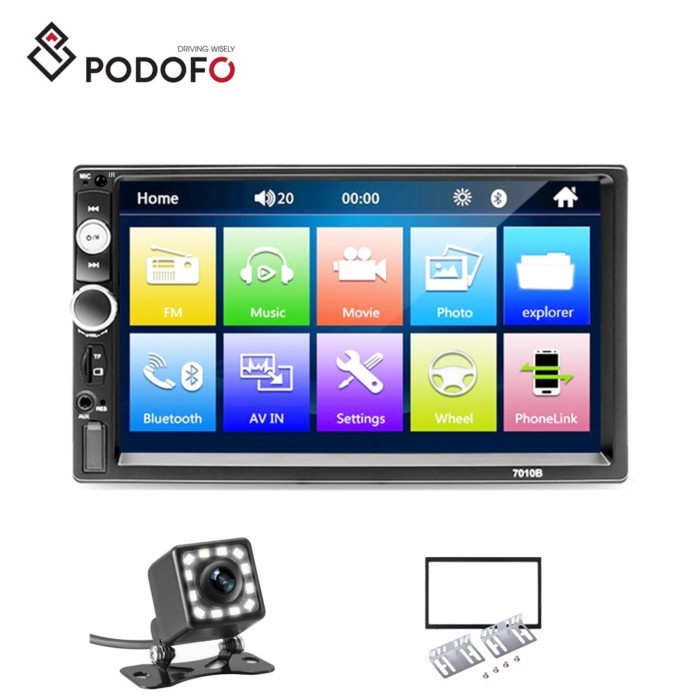 Podofo Car Radio 2 Din Autoradio 7" HD Touch Screen BT FM Car MP5 Player 7010B  + 12LED Camera & Fr